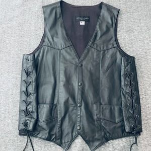Hillside Leather Vest Sz 58 Snap Front Lace Side USA MadeMotorcycle Moto Cruiser